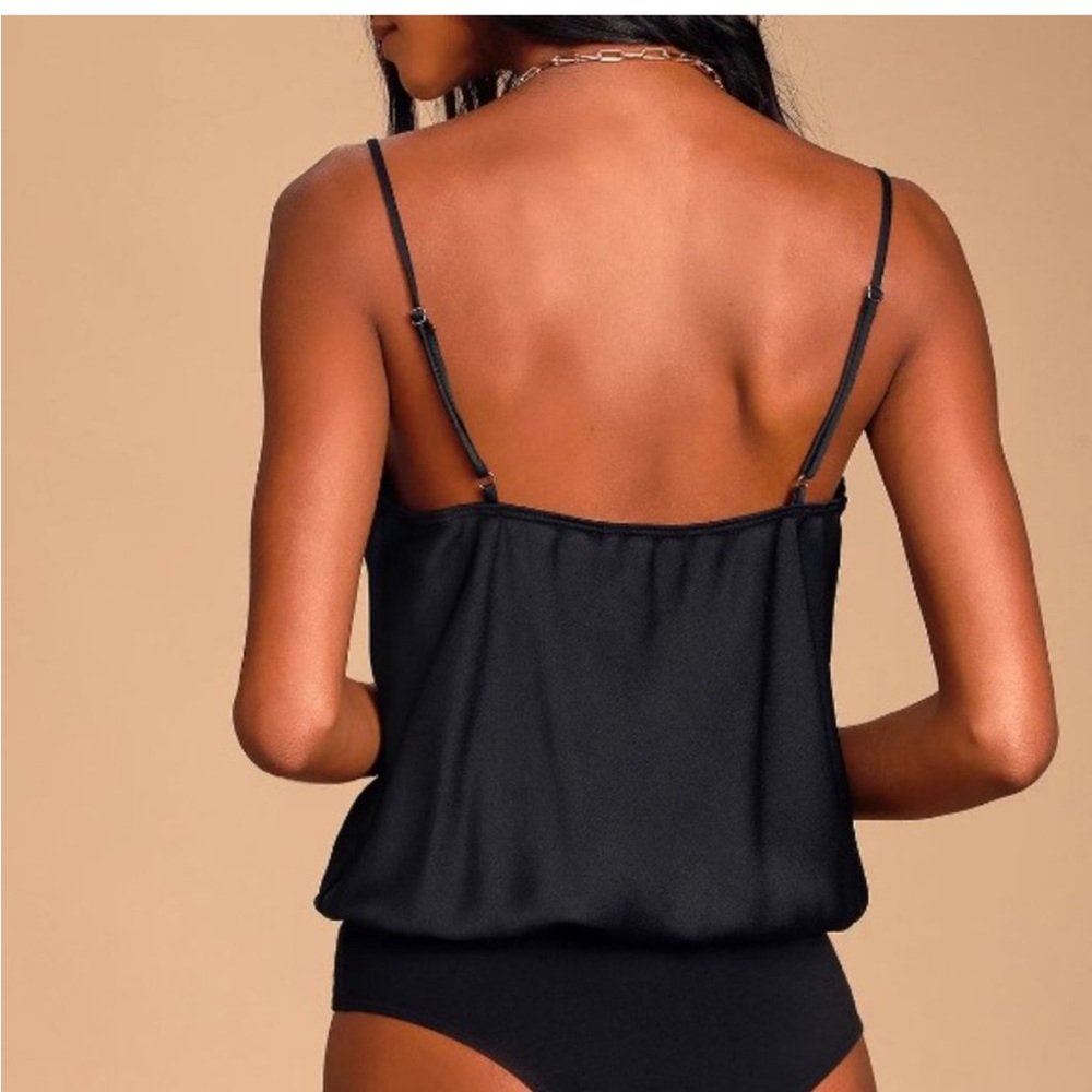 Lulus Emmerson Black Satin Sleeveless Cowl Neck Bodysuit - Picture 2 of 3